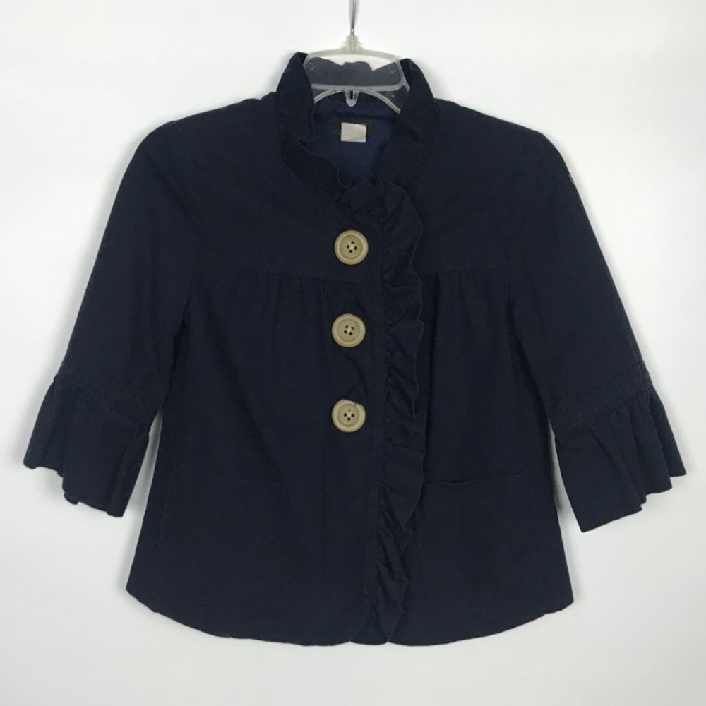 J. Crew Navy Ruffle Edge 100% Cotton  Style 12735